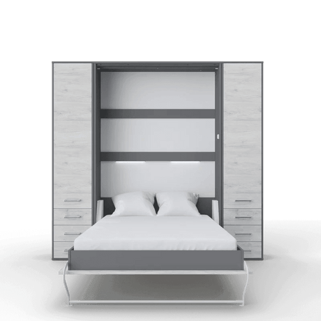 Invento Vertical European Full XL Murphy Bed with Dual Wardrobes - Bedroom Depot USA