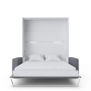 Invento Vertical European Queen Murphy Bed in Grey and White with Couch in Grey - Bedroom Depot USA