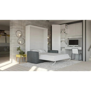 Maxima House Invento Queen Vertical Murphy Bed with a gray Sofa IN014WG-G - Bedroom Depot USA