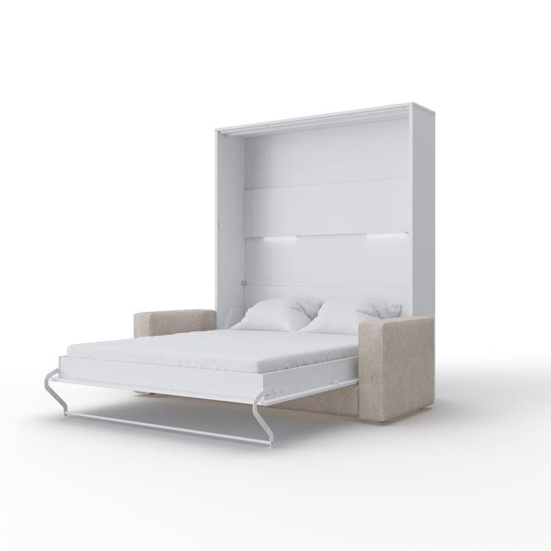 Invento Vertical European Queen Murphy Bed in White with Sofa in Beige - Bedroom Depot USA