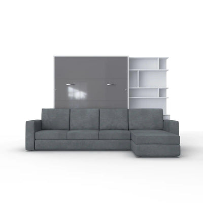 Maxima House Murphy Bed European Queen size with a Sectional Sofa and a Bookcase, INVENTO. Sale IN014/17WG-LG - Bedroom Depot USA
