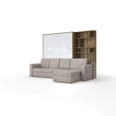 Maxima House Murphy Bed European Queen size with a Sectional Sofa and a Bookcase, INVENTO. Sale IN014/17OW-LB - Bedroom Depot USA
