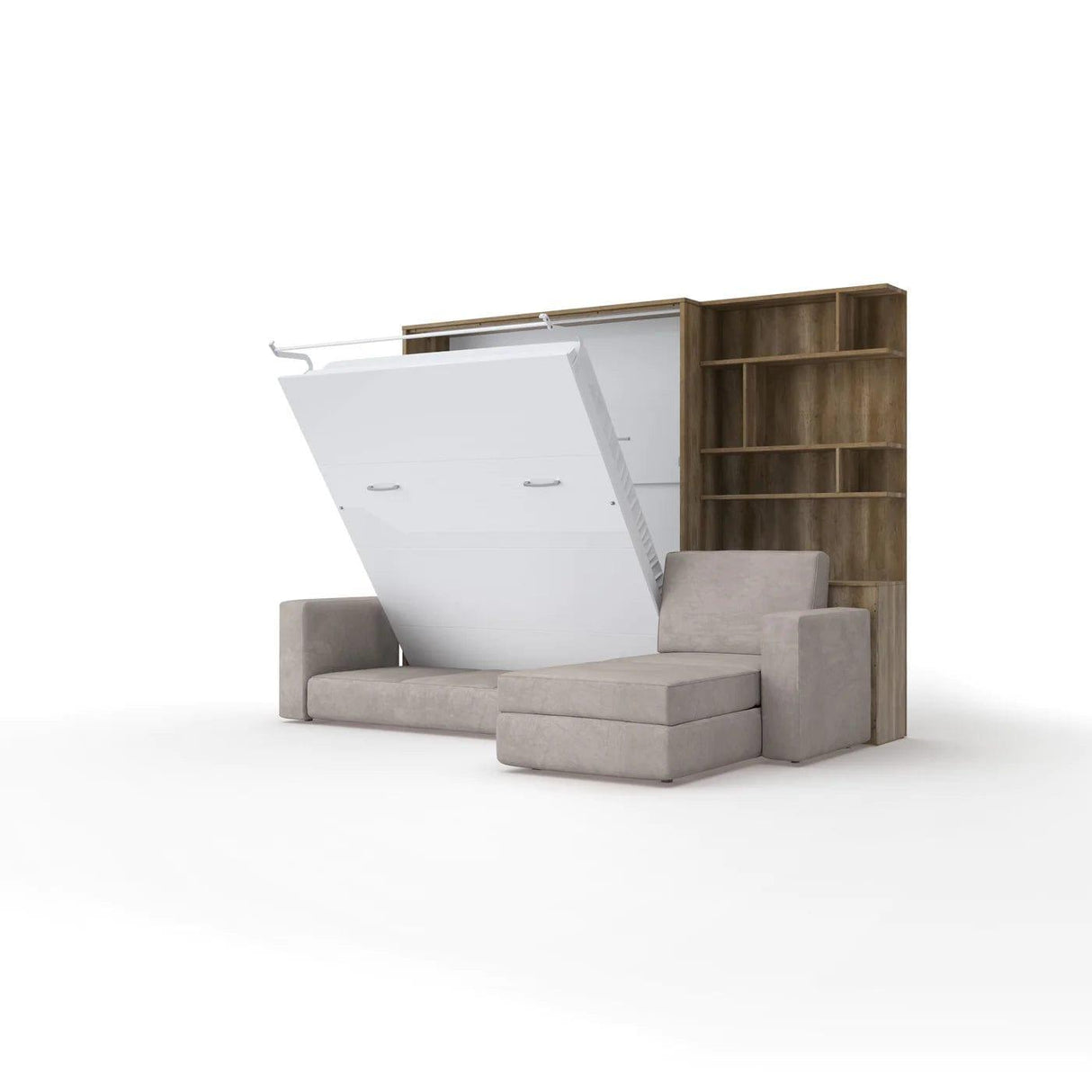Maxima House Murphy Bed European Queen size with a Sectional Sofa and a Bookcase, INVENTO. Sale IN014/17OW-LB - Bedroom Depot USA