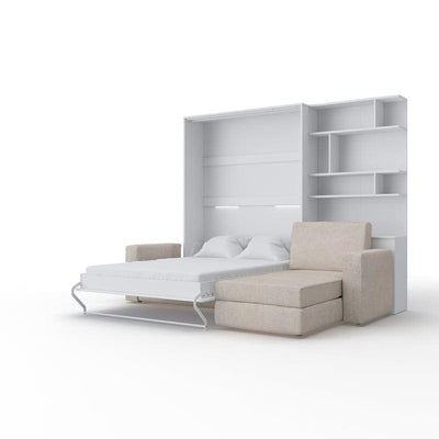 Maxima House Murphy Bed European Queen size with a Sectional Sofa and a Bookcase, INVENTO. Sale IN014/17W-LB - Bedroom Depot USA