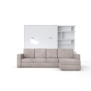 Maxima House Murphy Bed European Queen size with a Sectional Sofa and a Bookcase, INVENTO. Sale IN014/17W-LB - Bedroom Depot USA