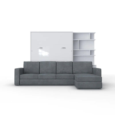 Maxima House Murphy Bed European Queen size with a Sectional Sofa and a Bookcase, INVENTO. Sale IN014/17W-LG - Bedroom Depot USA