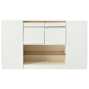 Island Vanity Dresser, Walk-in-Wardrobe with Brown Glass Top, Cream White