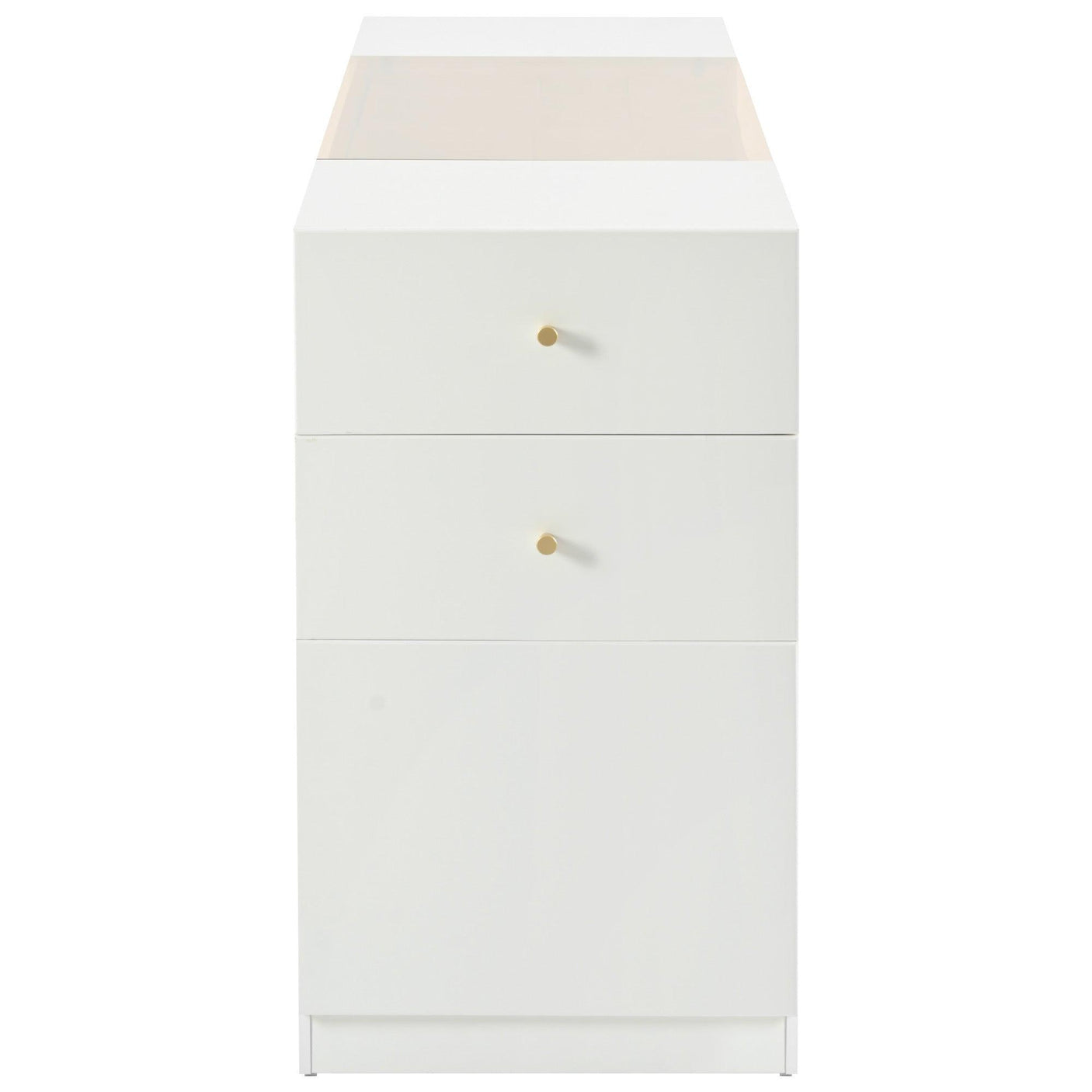 Island Vanity Dresser, Walk-in-Wardrobe with Brown Glass Top, Cream White