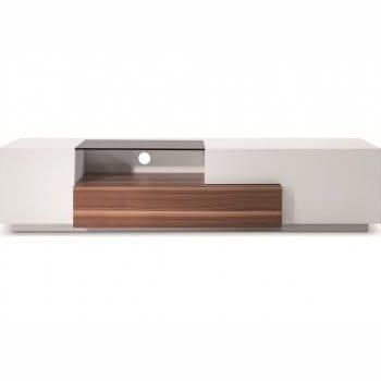 J&M TV Stand 015 in Walnut & White High Gloss - Bedroom Depot USA