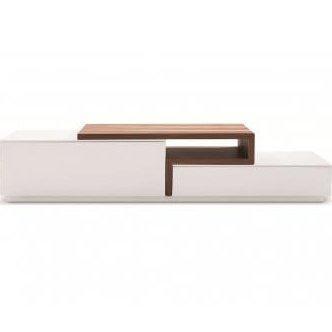 J&M TV Stand 045 in White High Gloss & Walnut - Bedroom Depot USA