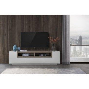 J&M TV Stand 002 in White High Gloss & Dark Oak 176394 - Bedroom Depot USA