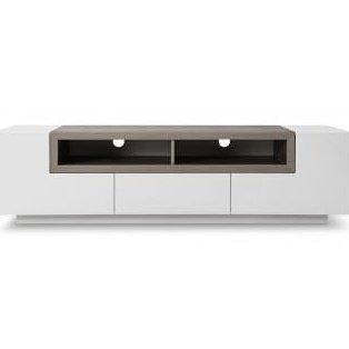 J&M TV Stand 002 in White High Gloss & Dark Oak 176394 - Bedroom Depot USA