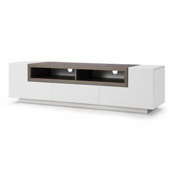 J&M TV Stand 002 in White High Gloss & Dark Oak 176394 - Bedroom Depot USA