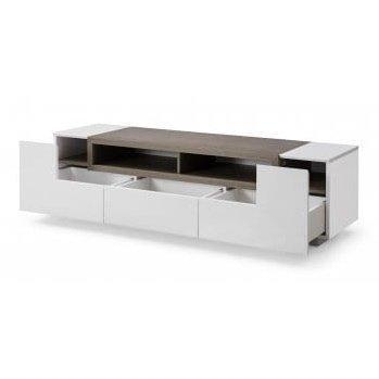 J&M TV Stand 002 in White High Gloss & Dark Oak 176394 - Bedroom Depot USA