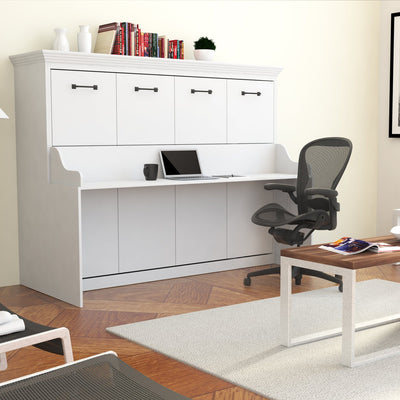 Leto Muro White, Horizontal Full Size Murphy Bed with Desk and Headboard - Front