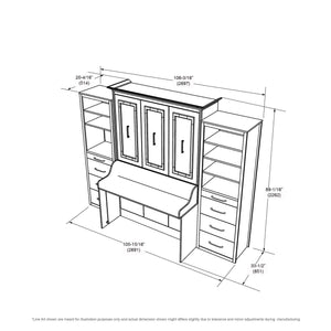 Leto Muro Full Size Murphy Bed with Desk & Side Tower - Dimensions Closed