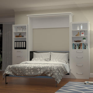 Leto Muro White, Queen Portrait Wall Bed with side towers ALEGQNP-ST2 - Bedroom Depot USA