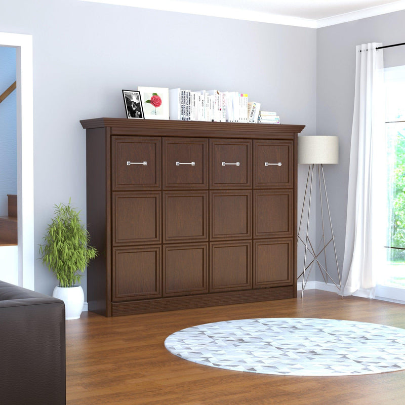 Leto Muro Full Size Murphy Bed with Headboard in Walnut Brown - Horizontal Front Closed