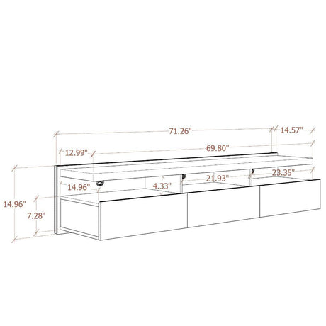 Manhattan Comfort Cabrini 71.25 Half Floating Entertainment Center with 3 Drawers - Bedroom Depot USA