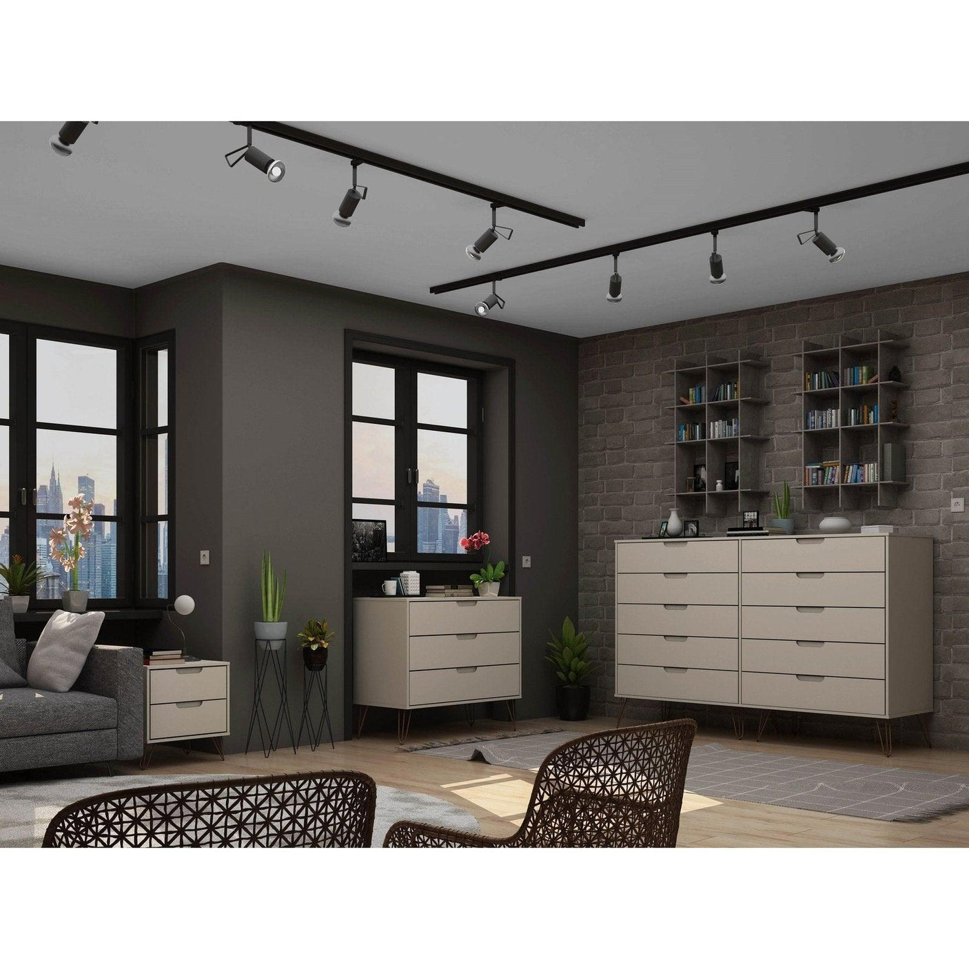 Manhattan Comfort Rockefeller 3-Piece Dresser and Nightstand Set - Bedroom Depot USA