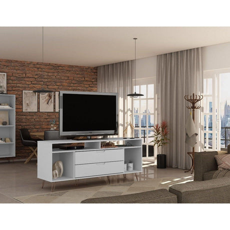 Manhattan Comfort Rockefeller 62.99 TV Stand with Metal Legs and 2 Drawers - Bedroom Depot USA