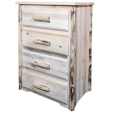 Montana Collection 4 Drawer Chest of Drawers, Clear Lacquer Finish MW4DV - Bedroom Depot USA