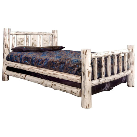 Montana Collection King Bed w/ Laser Engraved, Clear Lacquer Finish - Bedroom Depot USA