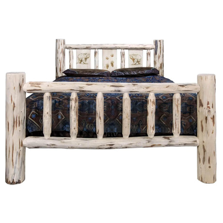 Montana Collection King Bed w/ Laser Engraved, Clear Lacquer Finish - Bedroom Depot USA