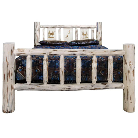 Montana Collection King Bed w/ Laser Engraved, Clear Lacquer Finish - Bedroom Depot USA