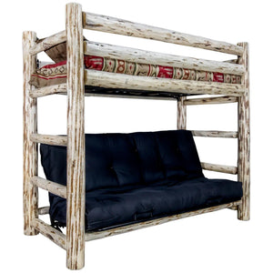 Montana Collection Twin Bunk Bed over Full Futon Frame w/ Mattress, Clear Lacquer Finish MWTWFMRV - Bedroom Depot USA