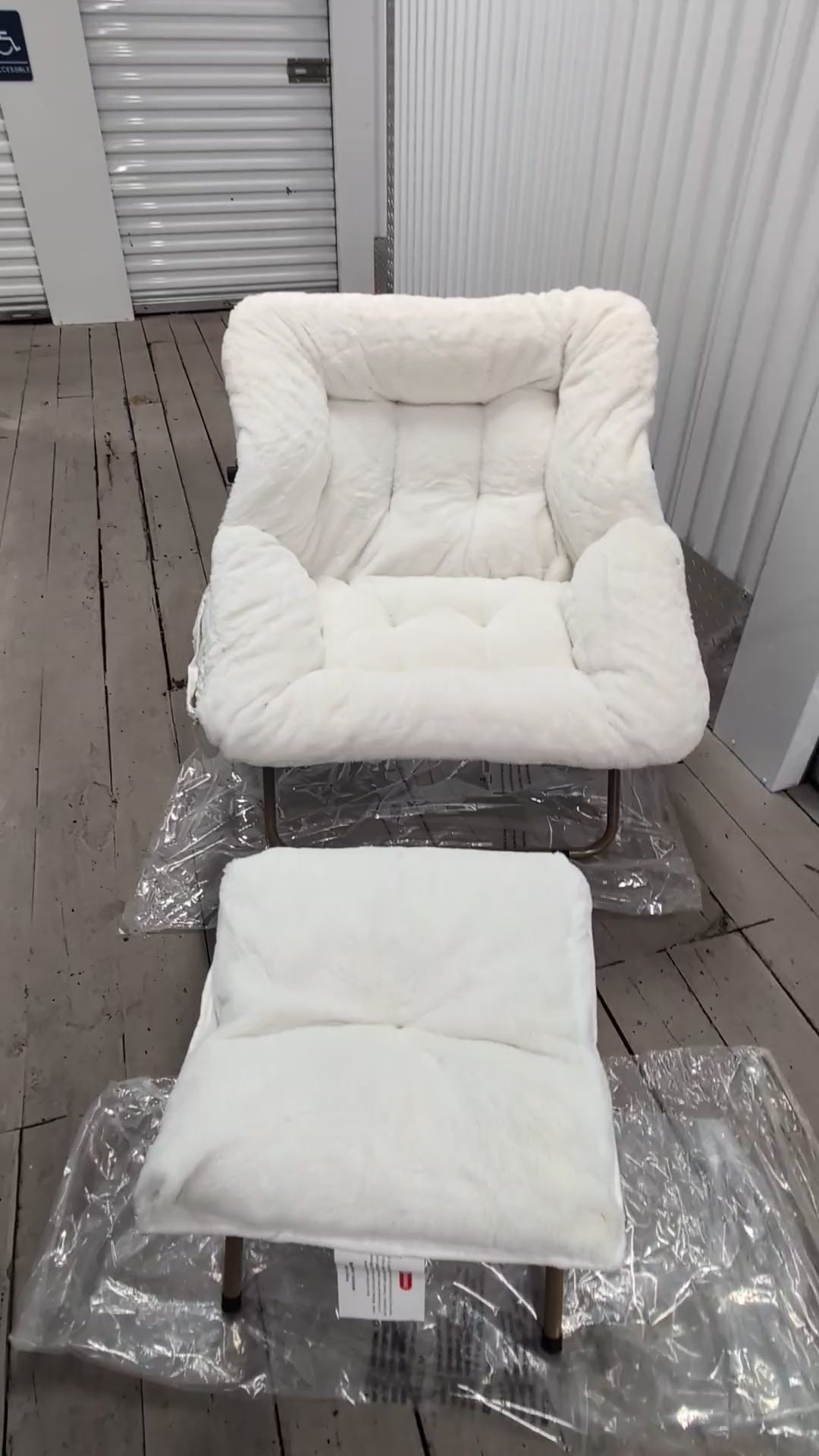 Comfy Faux Rabbit Fur Saucer Chair and Ottoman, Foldable Living Room Chairs