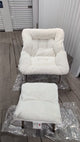 Comfy Faux Rabbit Fur Saucer Chair and Ottoman, Foldable Living Room Chairs