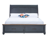 Sleigh Storage Bed, Americana Sleigh Bed, 2 Drawers, USB, Corduroy Blue