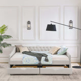 Daybed | Tufted Copper Nailhead & Underbed Drawers | Beige