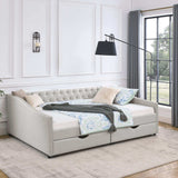 Daybed | Tufted Copper Nailhead & Underbed Drawers | Beige