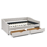 Daybed | Tufted Copper Nailhead & Underbed Drawers | Beige