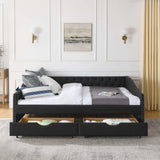 Daybed | Tufted Copper Nailhead & Underbed Drawers | Black