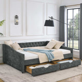 Daybed, Tufted Copper Nailhead & Underbed Drawers, Grey