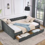 Daybed, Tufted Copper Nailhead & Underbed Drawers, Grey
