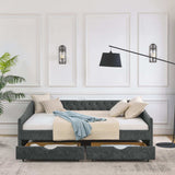 Daybed, Tufted Copper Nailhead & Underbed Drawers, Grey