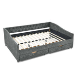 Daybed, Tufted Copper Nailhead & Underbed Drawers, Grey