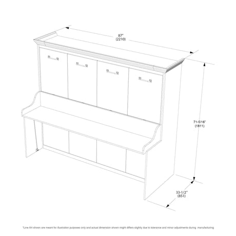 Leto Muro Horizontal Queen Murphy Bed with Desk and Headboard in Walnut - Bedroom Depot USA