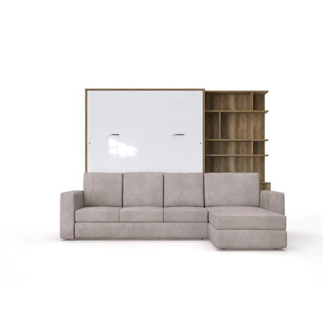 Maxima House Murphy Bed European Queen size with a Sectional Sofa and a Bookcase, INVENTO. Sale IN014/17OW-LB - Bedroom Depot USA