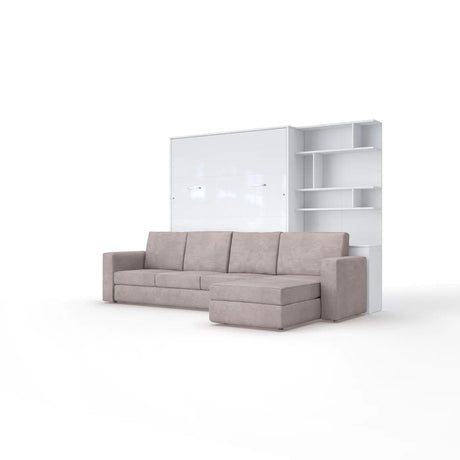 Maxima House Murphy Bed European Queen size with a Sectional Sofa and a Bookcase, INVENTO. Sale IN014/17W-LB - Bedroom Depot USA