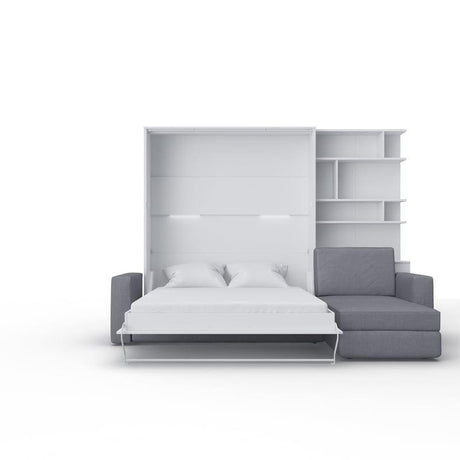 Maxima House Murphy Bed European Queen size with a Sectional Sofa and a Bookcase, INVENTO. Sale IN014/17W-LG - Bedroom Depot USA