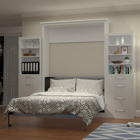 Leto Muro White, Queen Portrait Wall Bed with side towers ALEGQNP-ST2 - Bedroom Depot USA