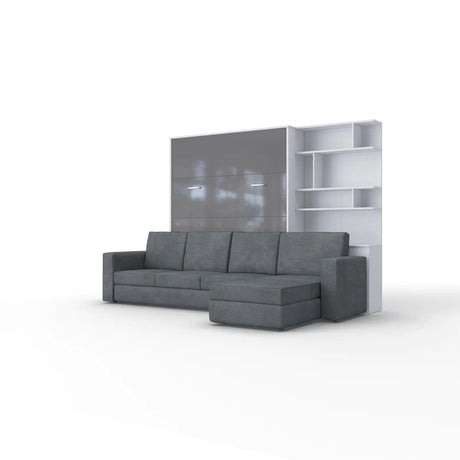 Maxima House Murphy Bed European Queen size with a Sectional Sofa and a Bookcase, INVENTO. Sale IN014/17WG-LG - Bedroom Depot USA