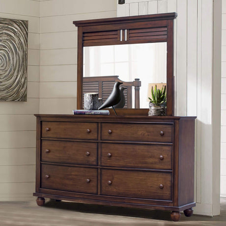 Sunset Trading Bahama Shutter Wood 6 Drawer Double Dresser with Mirror | Tropical Walnut Brown CF-1130_34-0158 - Bedroom Depot USA