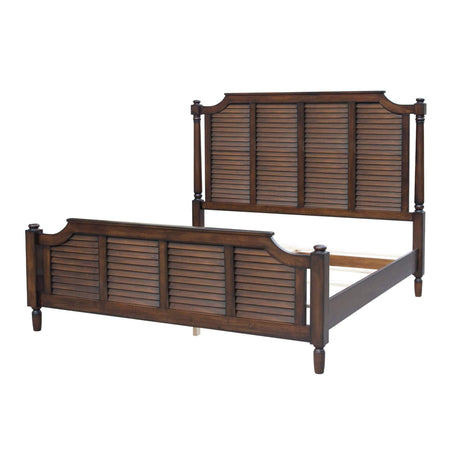 Sunset Trading Bahama Shutter Queen Bed | Tropical Walnut Brown Solid WoodCF-1105-0158-QB - Bedroom Depot USA