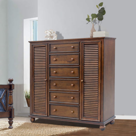 Sunset Trading Bahama Shutter Wood Armoire | Tropical Walnut Brown | Fully Assembled Wardrobe Bedroom Furniture CF-1142-0158 - Bedroom Depot USA